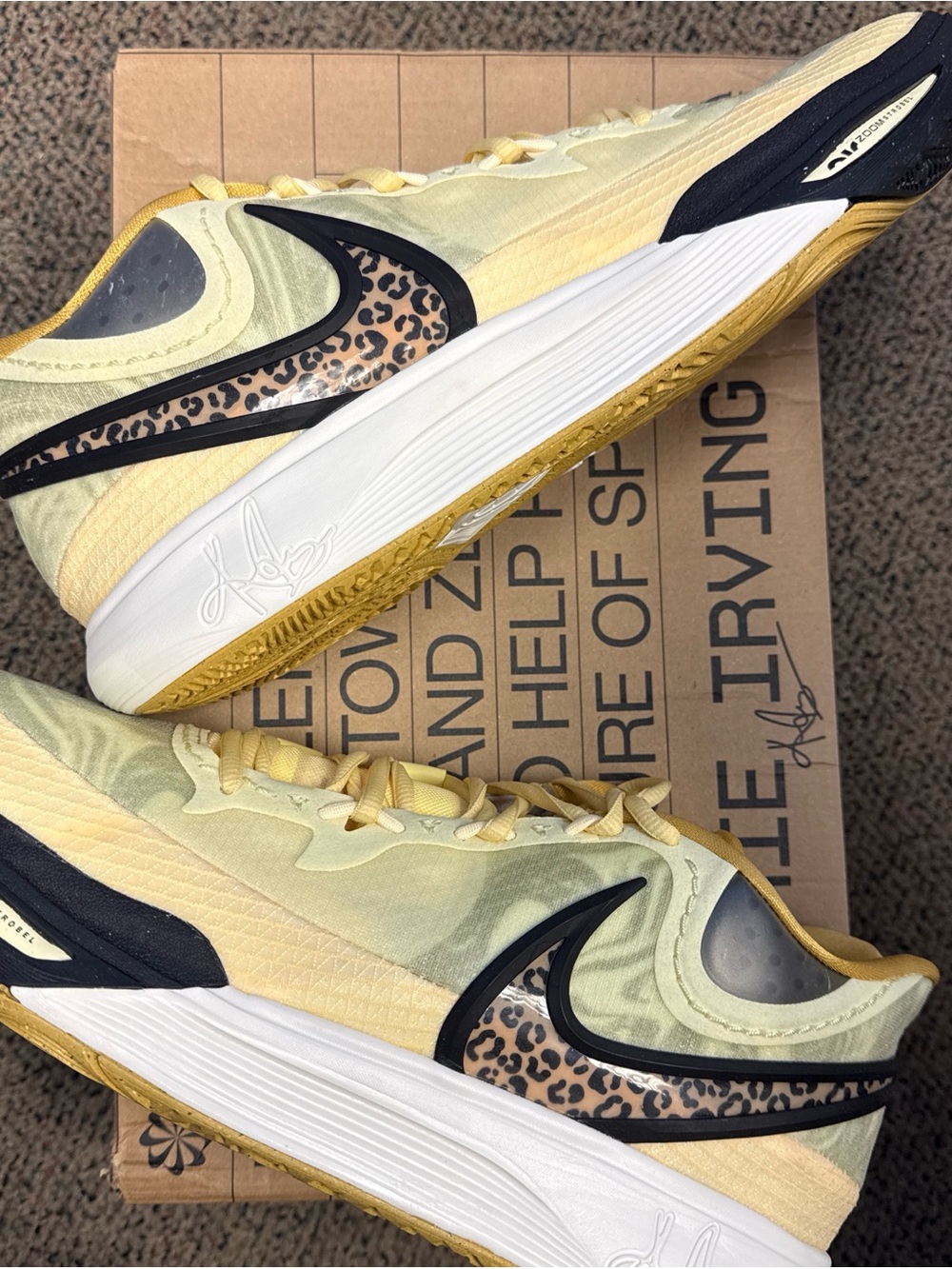 Nike Kyrie 8 Citron Tint Leopard Sneakers with Leopard Swoosh
